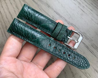 Glossy Green Ostrich Leg Leather Watch Strap For Omega Watch 18mm 19mm 20mm 21mm 22mm 23mm