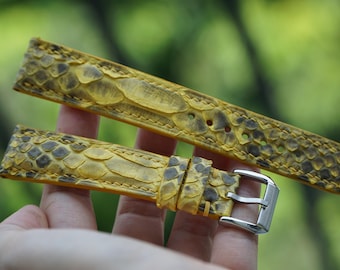 Custom Yellow Python Leather Watch Strap 15mm 16mm 17mm 18mm 19mm 20mm 21mm 22mm 23mm 24mm