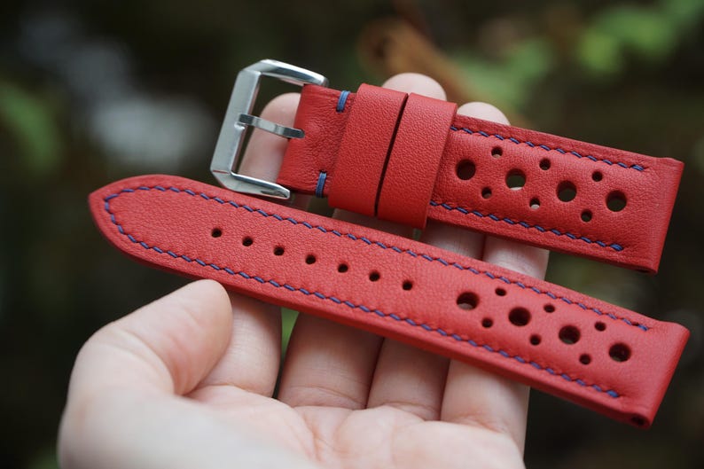 Red Soft Leather Rally Watch Strap 15mm 16mm 17mm 18mm 19mm 20mm 21mm ...