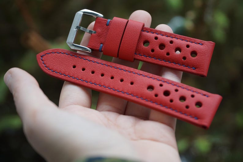 Red Soft Leather Rally Watch Strap 15mm 16mm 17mm 18mm 19mm 20mm 21mm ...