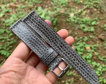 Dark Gray Sea Snake Leather Watch Strap. Blue Exotic Leather Watch Strap 14mm 15mm 16mm 17mm 18mm 19mm 20mm 21mm 22mm 23mm 24mm 26mm