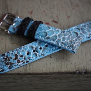Pasek do zegarka ze skóry pytona w kolorze jasnoniebieskim 19 mm 20 mm 21 mm 22 mm 23 mm 24 mm 26 mm