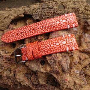 Bespoke Orange Stingray Leather Watch Strap. Handmade Leather Watch Strap 15mm 16mm 17mm 18mm 19mm 20mm 21mm 22mm 23mm 24mm