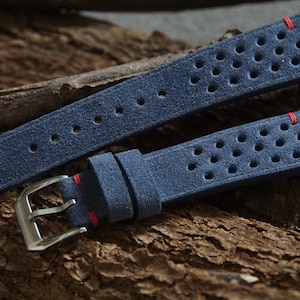 Blue Racing Suede Watch Strap. Custom Italy Suede Watch Strap