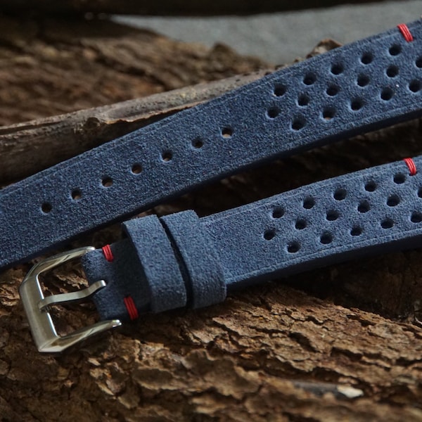 Blue Racing Suede Watch Strap. Custom Italy Suede Watch Strap