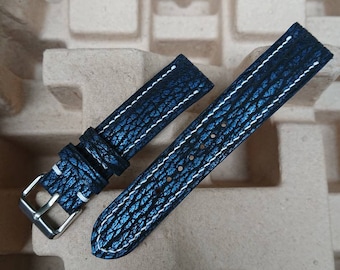 Bespoke Shark leather watch strap. Exotic leather strap. Dark blue shark leather strap. Navy shark leather strap. Royal blue shark strap