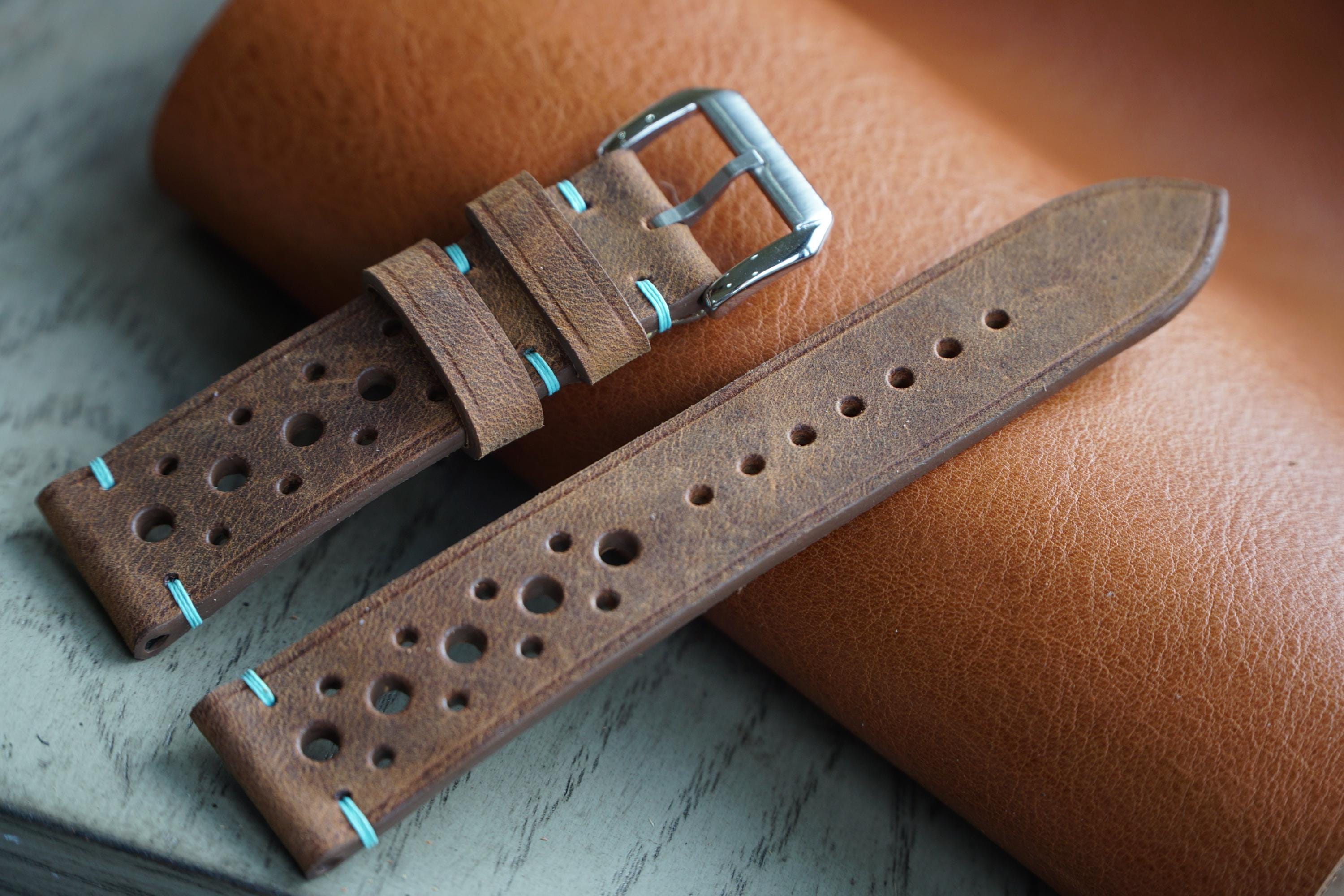 Steel Rally Watch Strap Vintage Brown Leather Rally Watch Strap 15mm 16mm 17mm 18mm 19mm 20mm ...