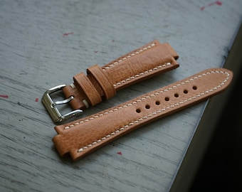 Tan Italy Leather Notched Watch Strap For Oris Aquis watch, Tissot PRX watch, Citizen Tsuyosa watch