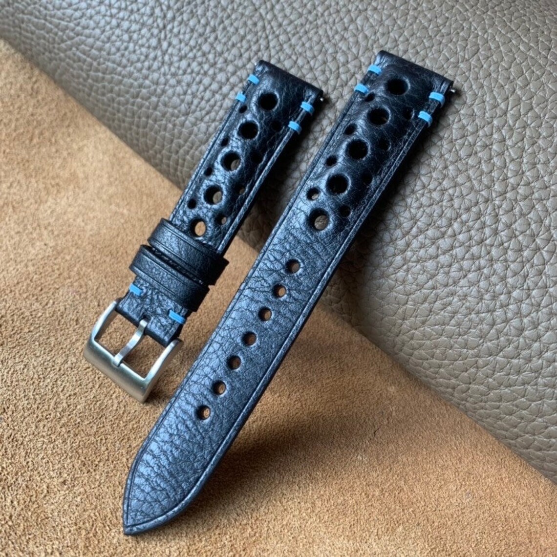 Black Racing Leather Watch Strap 15mm 16mm 17mm 18mm 19mm 20mm 21mm ...