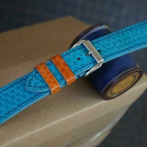 Correa de reloj de piel de serpiente marina turquesa. Correa de reloj de cuero exótico azul 14 mm 15 mm 16 mm 17 mm 18 mm 19 mm 20 mm 21 mm 22 mm 23 mm 24 mm 26 mm