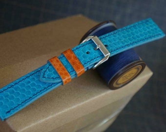 Turquoise Sea Snake Leather Watch Strap. Blue Exotic Leather Watch Strap 14mm 15mm 16mm 17mm 18mm 19mm 20mm 21mm 22mm 23mm 24mm 26mm