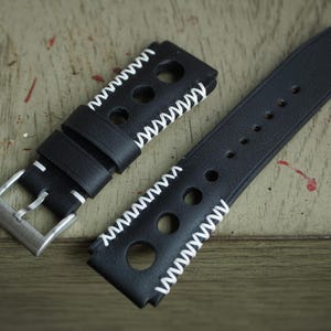 Custom Black Leather Rally Watch Strap For Bell&Ross Watch