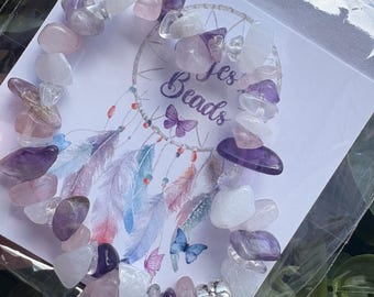 Grief Crystal Bracelet: Moonstone, Amethyst, Rose Quartz, Angel Wing - Bereavement Bracelet