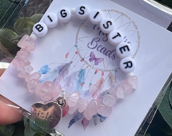 Rose Quartz Big Sister Crystal Bracelet: Children's Gift - New Sibling