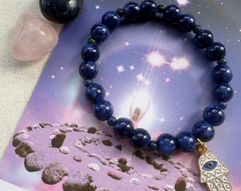 Handmade Lapis Lazuli Crystal Bracelet, Stress Relief Protection, clarity, confidence