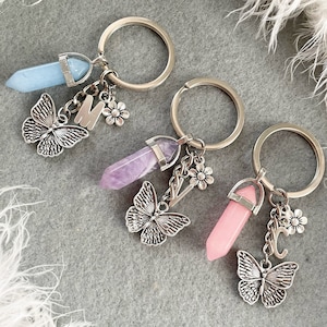 Crystal Butterfly Keyring Personalised with Initial Charm / Crystal Keychain /