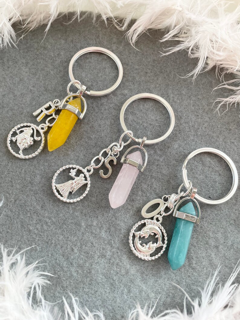 Netted Crystal Key Rings Crystal Zodiac Star Sign Key Ring Personalised With Initial - Etsy UK