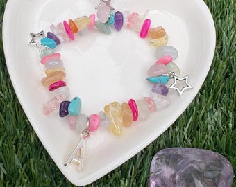 Children's Crystal Star Bracelet: Personalized Initial Charm Bracelet - Crystals for Kids