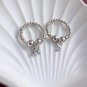 Silver Plated Initial Ring: Personalized Stretchy Bead Ring