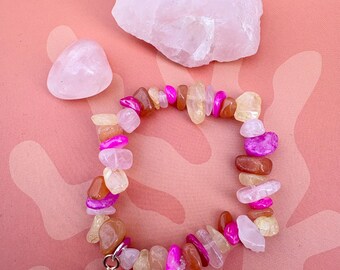 Rose Quartz, Citrine, Orange Aventurine and Pink Magnesite Crystal Bracelet