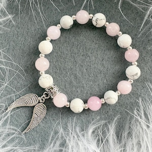 White Howlite and Rose Quartz Moon Crystal Beaded Bracelet
