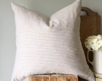 Linen Stripe Pillow Cover - Essex linen classic woven stripe in tan