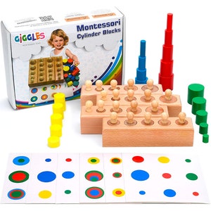 Cylinder Montessori Blocks Knobbed Cylinders Wooden Materials Baby Game Ball Mini Stacking Miniatures Color Early Development Toys Toddler