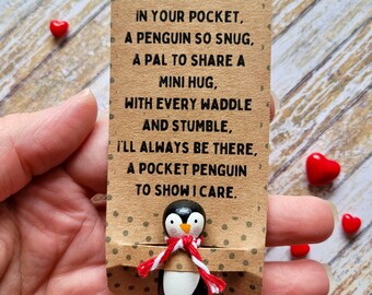 Pocket Penguin Pal: Hand-Painted Worry Doll with Poem