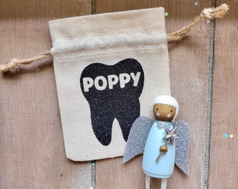 Tooth Fairy Peg Doll || (style3), personalised tooth fairy, peg fairy, gift for child, tooth pouch, dark skin doll, fairy gift