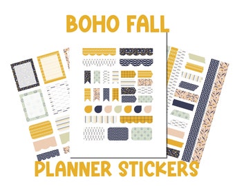 Fall Boho Planner Stickers - Printable Planner Stickers - Boho Floral Stickers PNG - Planner Stickers - Fall Colors Planner Sticker Download
