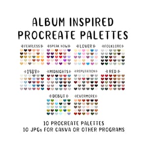 All Swiftie Color Swatches - Procreate Color Palettes from Album Covers - 10 Color Palettes for iPad Procreate - Canva color palette