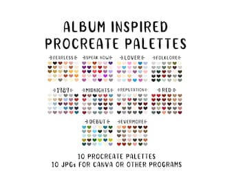 All Swiftie Color Swatches - Procreate Color Palettes from Album Covers - 10 Color Palettes for iPad Procreate - Canva color palette
