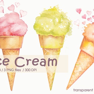 Aquarell Eis Clipart, handbemalte Eis Clipart, Sommer Clipart, Dessert Clipart, süß
