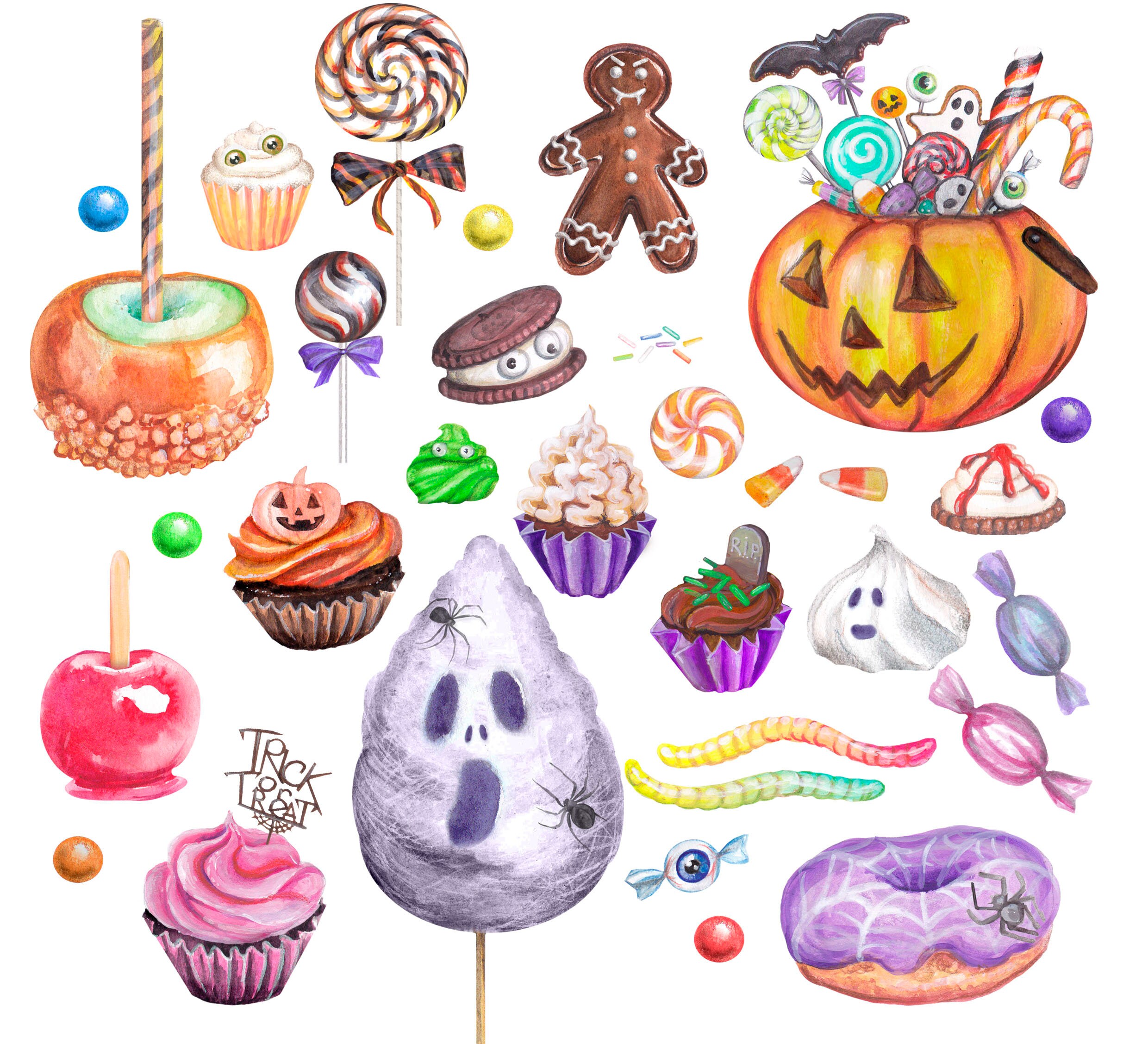 Halloween Treats Clip Art.hand Drawn.candy Bar.candy Corn Lollipops