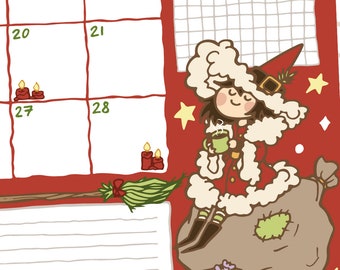 Christmas Witch Undated Monthly Calendar (Digital Download)