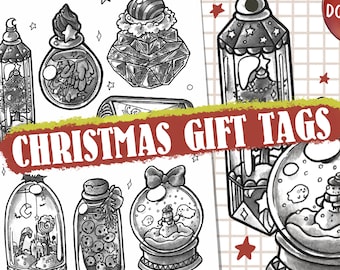 Magical Christmas Gift Tags Printable / Black-and-White Winter Holiday Labels