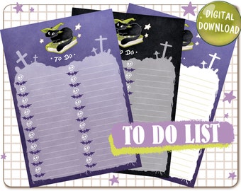 Halloween To Do List Printable "Witch Cat" 3in1 for planning daily tasks / digital download