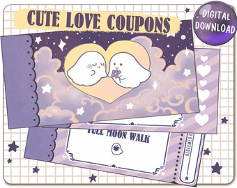 Printable & Spooky-Cute Love Coupon Booklet as Valentines Day Gift / Romantic Couple Vouchers, Anniversary Gift, Pastel Gothic Ghosts