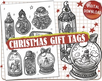 Magical Christmas Gift Tags Printable / Black-and-White Winter Holiday Labels