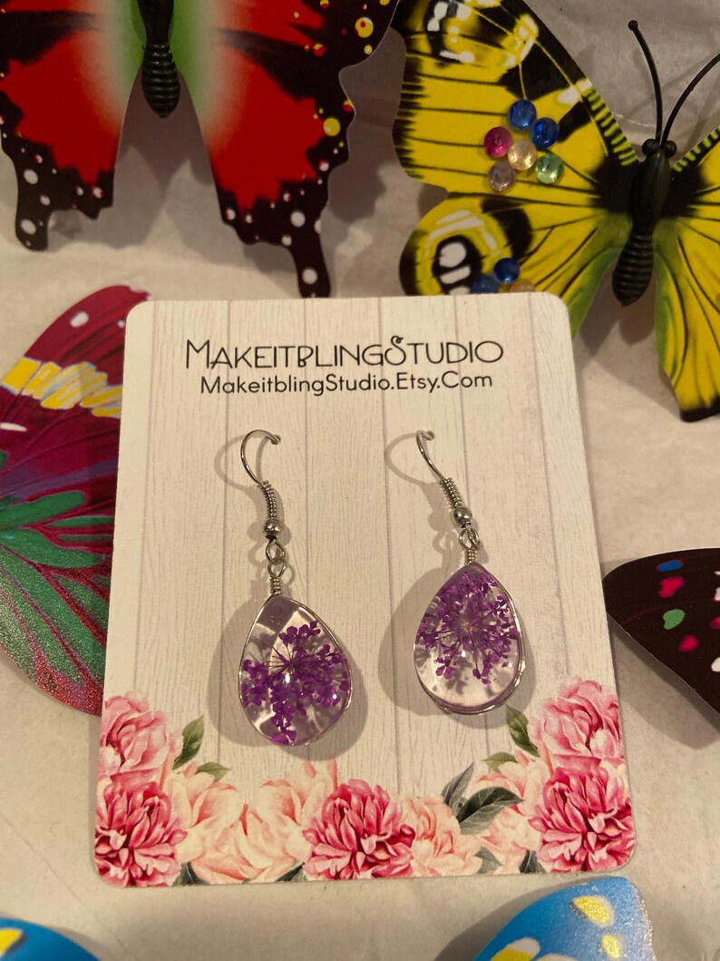 Real Pressed Flower EarringsDried Floral dangles HypoallergenicBeautiful and Eco Friendly
