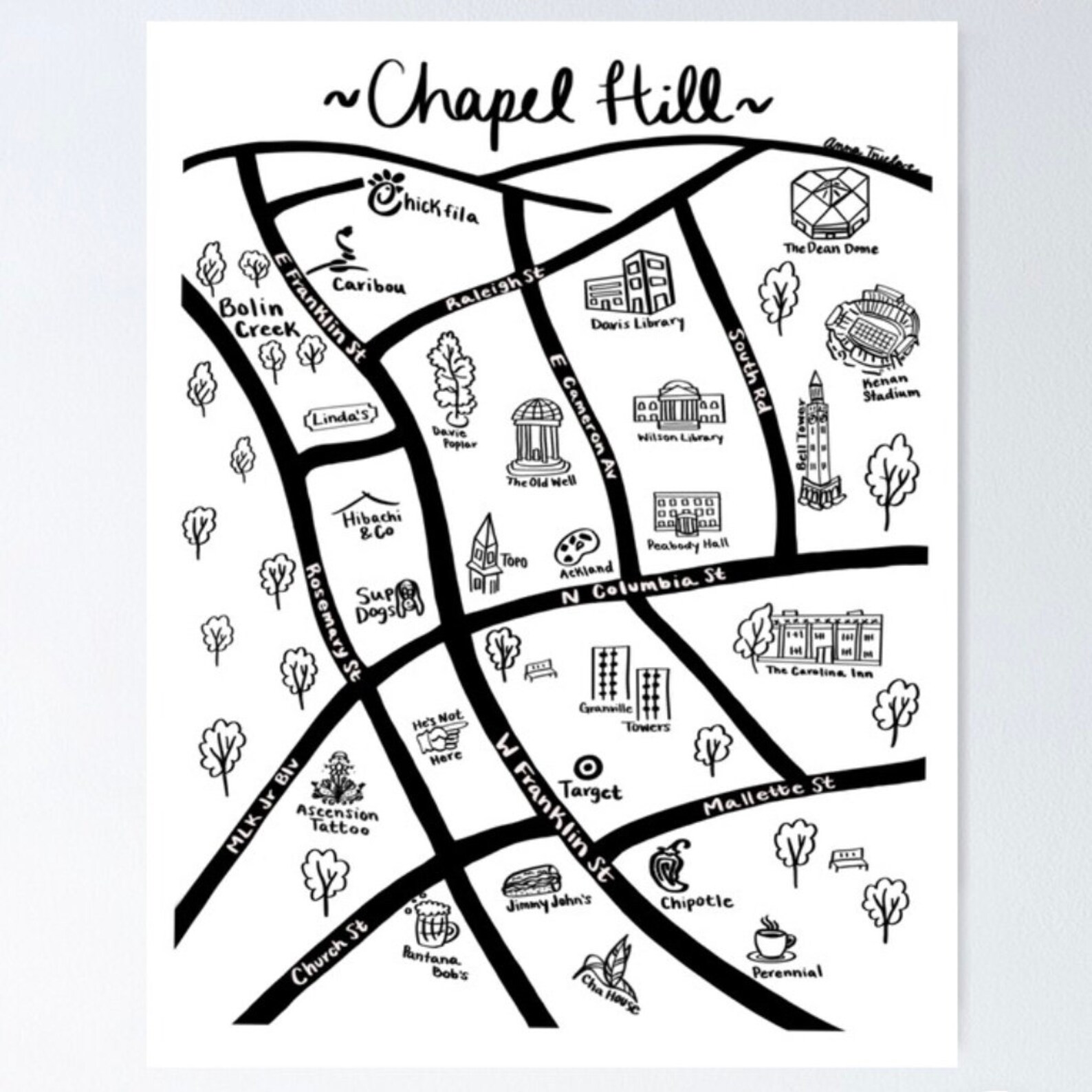 UNC Chapel Hill Campus Map Digital Download Etsy