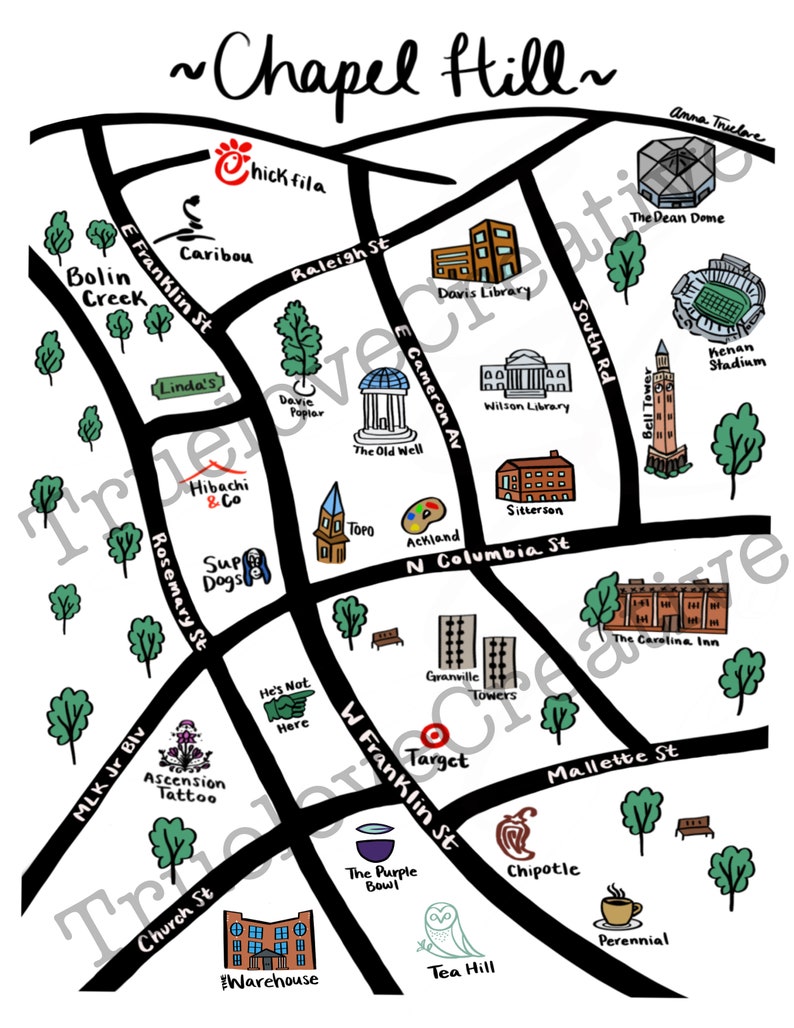 UNC Chapel Hill Campus Map Updated Digital Download Etsy UNC Chapel Hill Campus Map Updated Digital Download Etsy