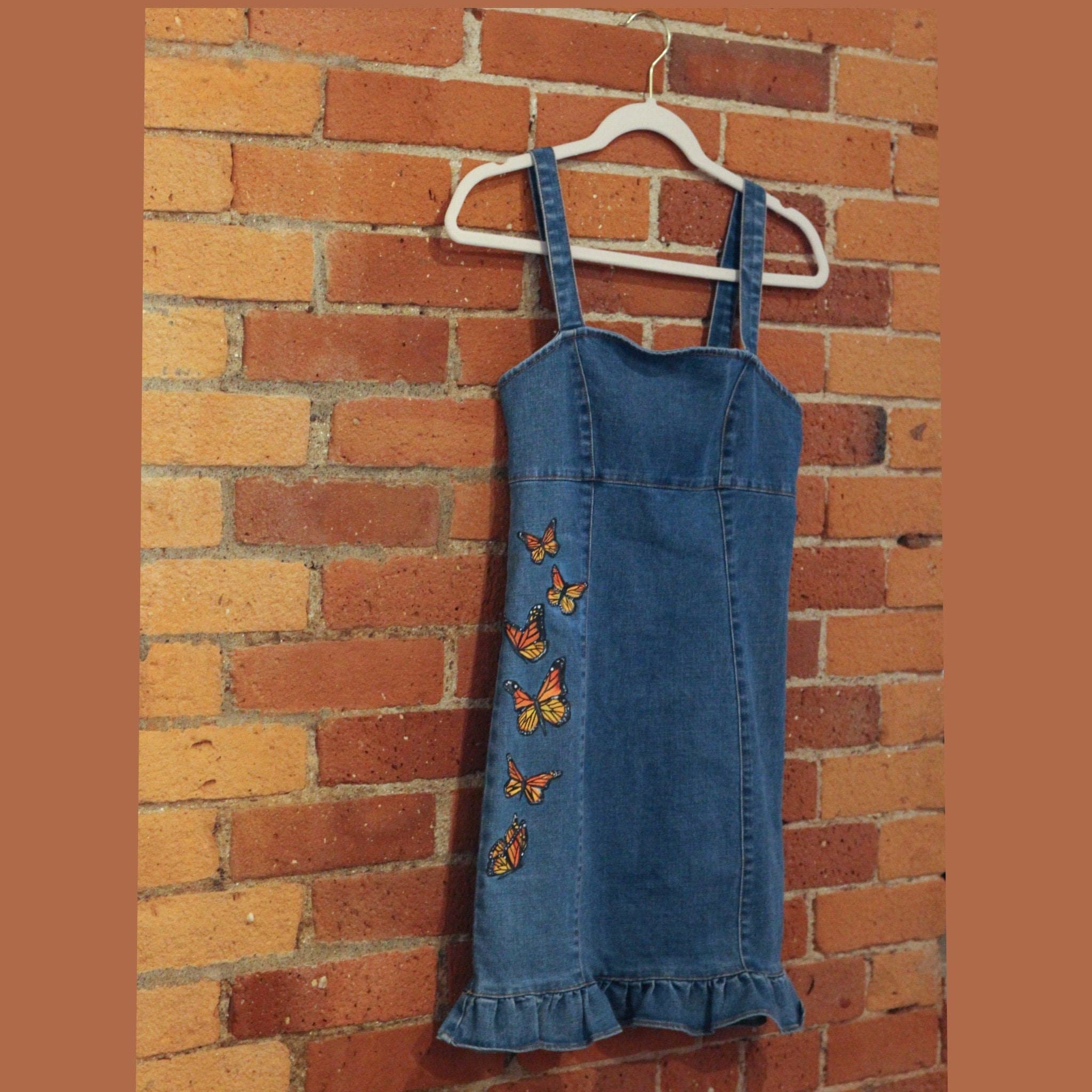 Monarch Butterfly Denim Dress women's Small Etsy