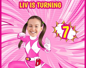 Invitación de cumpleaños de Pink Power Ranger, invitación de cumpleaños imprimible, invitación de cumpleaños digital, invitación de Green Power Ranger