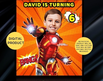 Ironman verjaardagsuitnodiging, superheld uitnodiging, Ironman uitnodigingskaart, superhelden verjaardagsuitnodiging, afdrukbaar digitaal bestand