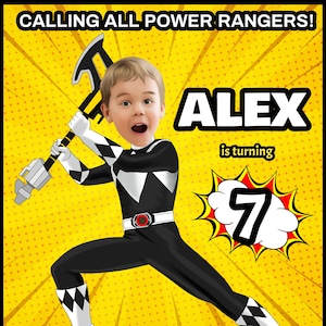 Black Power Ranger Birthday invitation, Printable Birthday Invitation, Digital Birthday Invitation, Green Power ranger Invitation