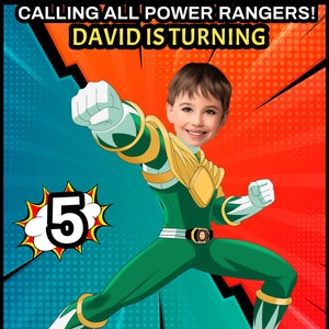 Invitación de cumpleaños de Power Ranger, invitación de cumpleaños imprimible, invitación de cumpleaños digital, invitación de Green Power Ranger