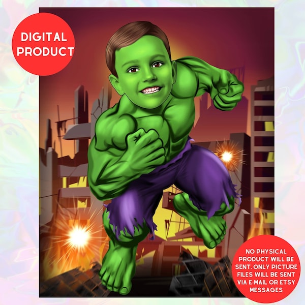 Personalized HULK Portrait,Custom HULK Gift Caricature, Superheroes Gift, Superheroes Birthday Gift,Digital Download