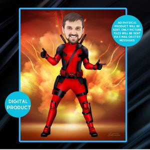 Personalized Deadpool Portrait, Custom Deadpool Gift Caricature, Superheroes Gift, Superheroes Birthday Gift, Digital Drawing