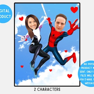 Benutzerdefinierte Paar Spiderman, Spiderman Portrait, Superhelden Paar Cartoon, digitale Paar Karikatur, digitaler Download